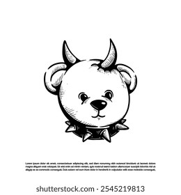 Dibujado a mano diablo osito de peluche muñeca cara Vector boceto arte