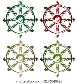 Hand Drawn Dharma Wheel Vector Illustration. Symbol In Buddhism
