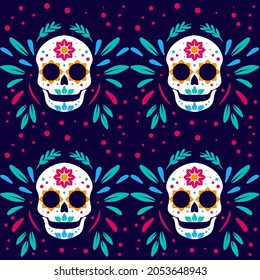 hand drawn dia de muertos pattern with skull