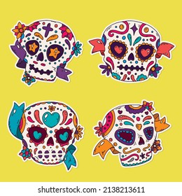 hand drawn dia de muertos skulls collection set vector