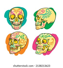 hand drawn dia de muertos skulls collection set vector