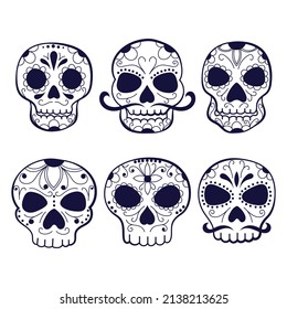 hand drawn dia de muertos skulls collection set vector