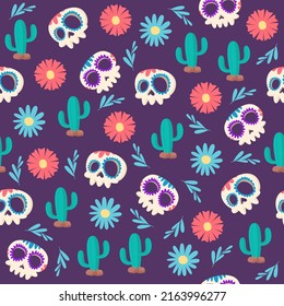 Hand Drawn Dia de Muertos Vector pattern seamless