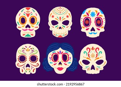 hand drawn dia de muertos skull collection