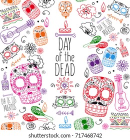 hand drawn dia de muertos doodle seamless pattern