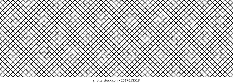 Hand drawn diagonal grid as simple seamless pattern bw. Grunge lines with shapeless scribbles. Sheet with wavy hand drawn grid lines. Vector illustration