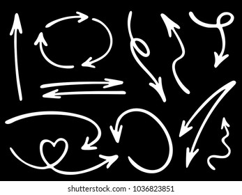 Hand drawn diagram arrow icons vector set. Up down pen sketch arrows, right and left direction pointers, cycle and way symbols. Business process scheme elements. Modern way pointers icon set.