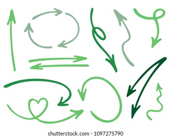 Hand drawn diagram arrow icons vector set. Up down pen sketch arrows, right and left direction pointers, cycle and way symbols. Business process scheme elements. Abstract way pointers icon set.