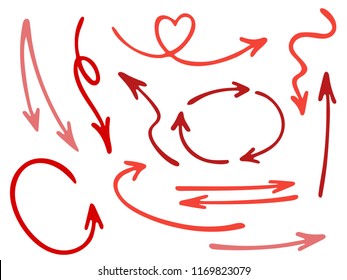 Hand drawn diagram arrow icons vector set. Up down pencil sketch arrows, right and left side pointers, cycle and direction symbols. Business process scheme elements. Abstract way pointers icon set.