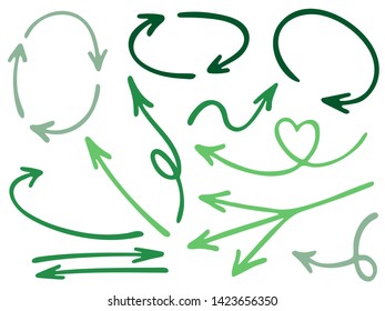 Hand drawn diagram arrow icons vector set. Up down pen sketch arrows, right and left direction pointers, cycle and way symbols. Scrible infographic elements. Directional way pointers icon set.