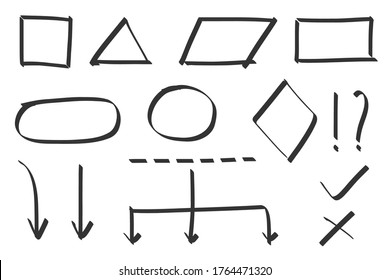 gráfico de diagrama dibujado a mano para el mapeo de la mente y el plan de negocio. Ilustración del símbolo de la línea del doodle de flecha y diagrama de flujo