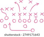 Hand drawn diagram illustrating complex American football offensive plays using simple circles and crosses symbols