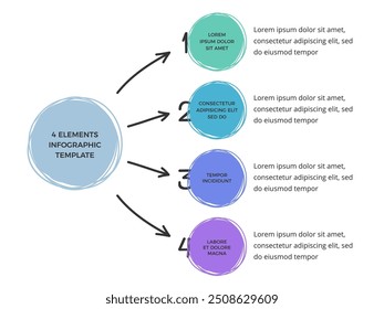 Hand drawn diagram template with 4 circles and arrows, doodle infographics,, vector eps10 illustration