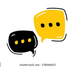 Hand drawn Dialog speech bubbles on white background. Chat Icon in trendy flat style. Speech bubble symbol. Bright Speech bubble doodle icons. Vector illustration.