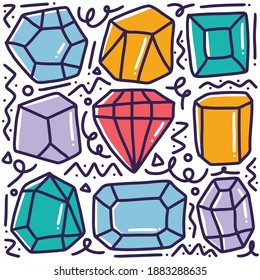 hand drawn diamond doodle set with icons and design elements