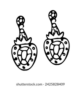 Hand drawn diamond earrings doodle vector illustration in strawberry shape. Can used for beauty banner for jewellery business. Strawberry earring sketch. 