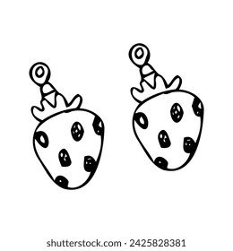 Hand drawn diamond earrings - strawberry doodle vector illustration. Can used for beauty banner for jewellery business, postcard, labels. 