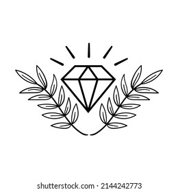 handgezeichneter Diamant mit BlattdoodIllustration für Tätowierkleber usw.