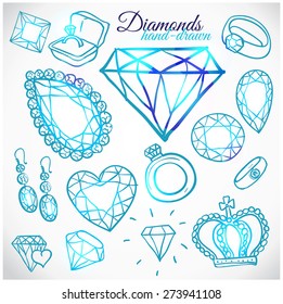Hand drawn diamonds vector set