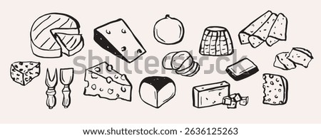 Hand drawn different cheese collection
