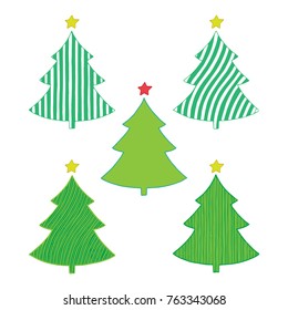 Hand drawn different Christmas tree set.
Isolated vector illustration. 
Can be used for greeting card, invitation, banner, web design.
