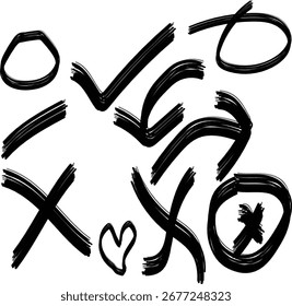 Círculos diferentes desenhados à mão isolados no plano de fundo transparente, círculo preto,amor,direita,cruz,falso.Para marcação de texto, números, caneta marcadora, lápis, logotipo, desenho à mão doodle grunge círculo destaques