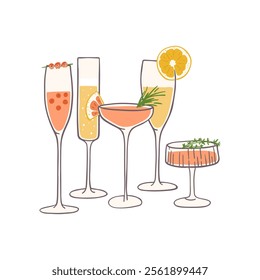 Hand drawn different cocktails composition