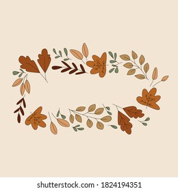 Hand drawn different colored autumn leaves. Sketch, design elements. Vector illustration. Autumn sale vector banner with leaves. Hand drawn fall illustration with frame and botanical elements. Poster