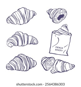 Hand drawn different croissant set. Design for menu, card, poster, packaging