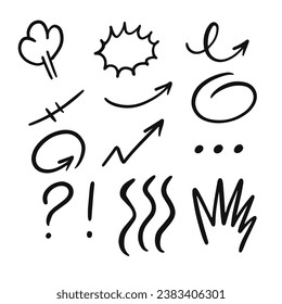 Dibujaron a mano diferentes elementos del conjunto de doodles. Arte vector de color negro aislado en fondo blanco.