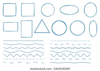 Dibujado a mano diferentes marcos y líneas en zigzag en boceto estilo doodle de Elementos gráficos.