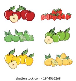 La mano dibujó diferentes frutas. Elementos de diseño de vectores aislados en blanco.