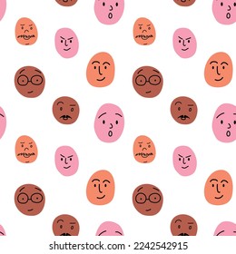 Hand dibujó diferentes personajes divertidos con un patrón sin fisuras sobre fondo blanco. Ilustración vectorial.