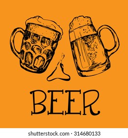 Hand drawn different glasses of beer