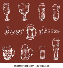 Hand drawn different glasses of beer