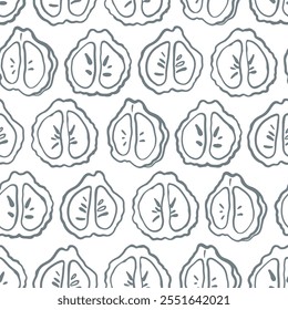 Hand drawn different halves of bergamot on white background seamless pattern