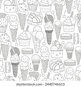Hand drawn different ice cream seamless pattern