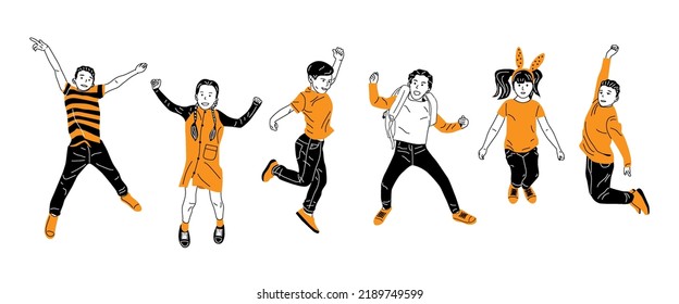 hand drawn different jumping children