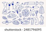 Hand drawn different mediterranean food set. Vector illustration