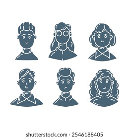 Hand drawn different people character icons