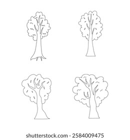 hand drawn different trees outline item set