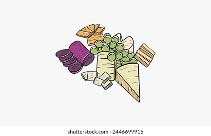 Hand drawn different type of cheese