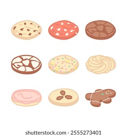 hand drawn different type cookies icon design