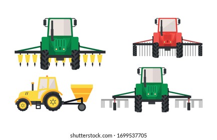Hand drawn different types of agricultural machinery vector illustration