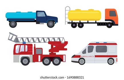 Hand drawn different types of auto vehicles over white background