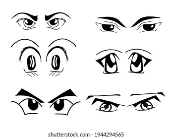 Hand drawn with different types of eyes. Vector illustration.
