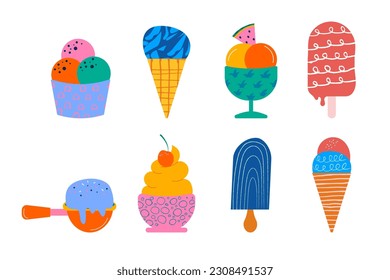 Hand drawn different types of ice cream