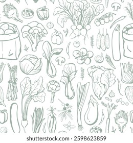 Hand drawn different vegetables seamless pattern
