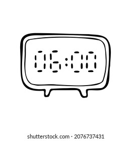 Hand drawn digital alarm clock. Vector doodle electronic watch.