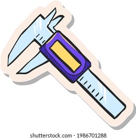 Hand drawn Digital caliper icon in sticker style vector illustration